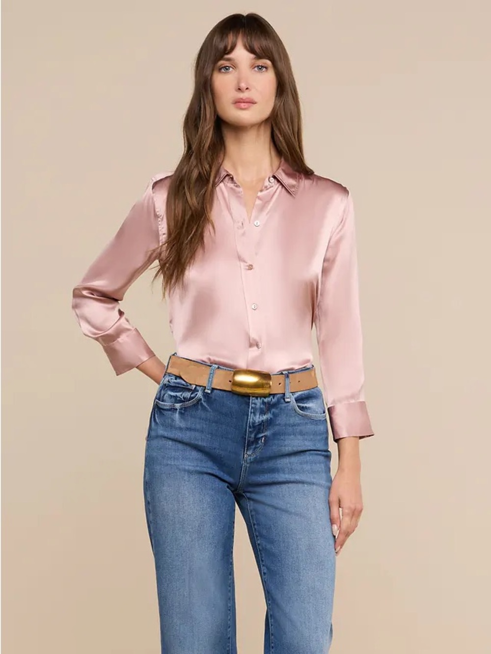 L'AGENCE | Pale Rose Dani Silk Button Down Blouse | 100% Silk | Size XS